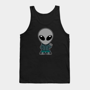 Gray Space Alien Character Pointing Up Tank Top